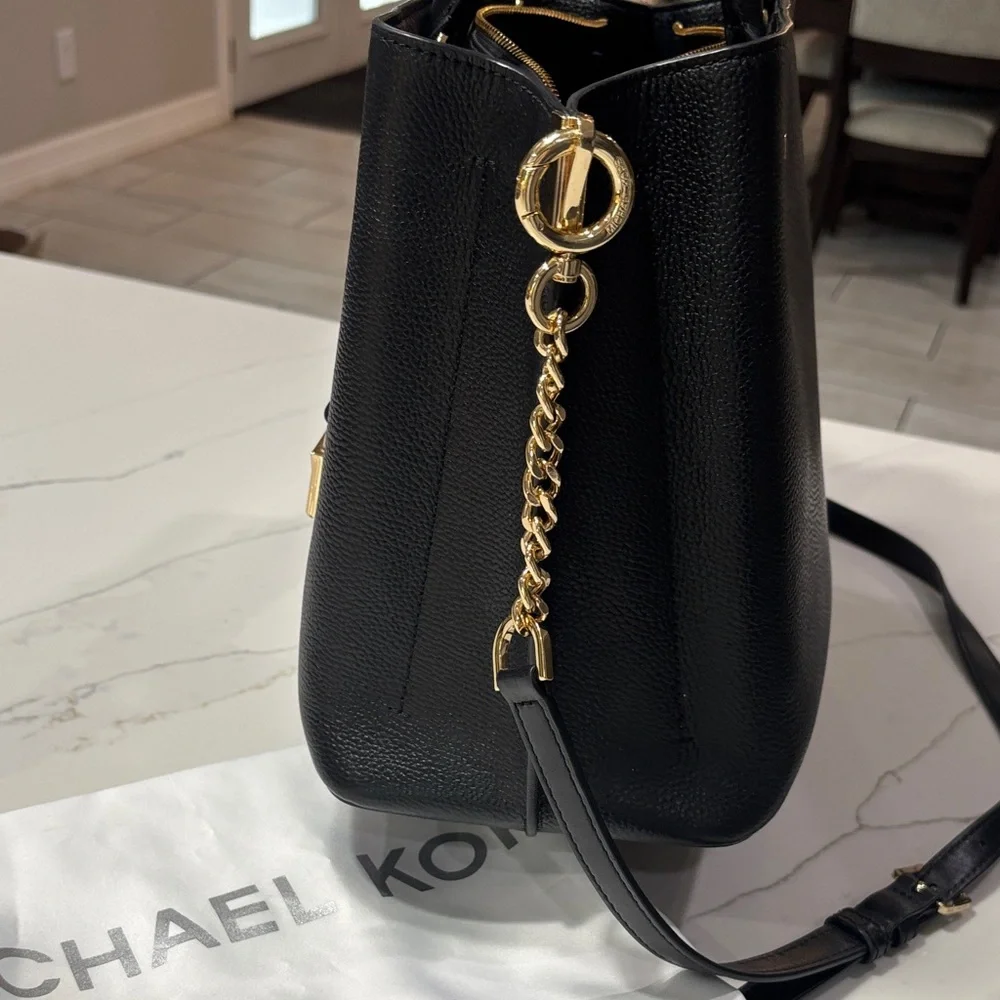 Michael Kors Black Leather Satchel with Gold Hardware